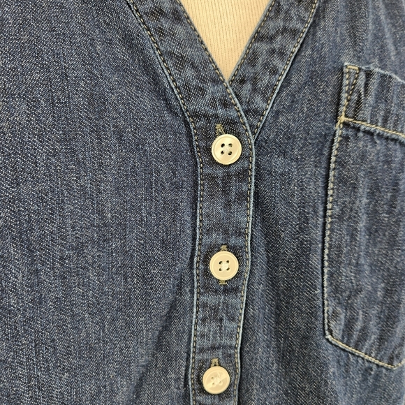 Express Denim Shift Shirt Dress Dark Wash Long Sleeve Button V Neck Large - Picture 3 of 7